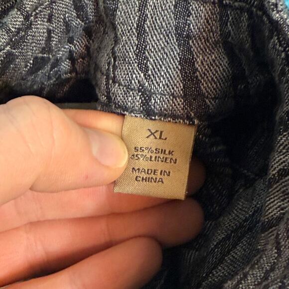 Tasso Elba Island Men's Hawaiian Shirt XL Gray Palm Tree Print Silk Linen Blend - Picture 10 of 14